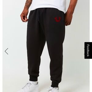 $109 TRUE RELIGION Sweatpants Joggers Mens Large Solid Jet Black NWT